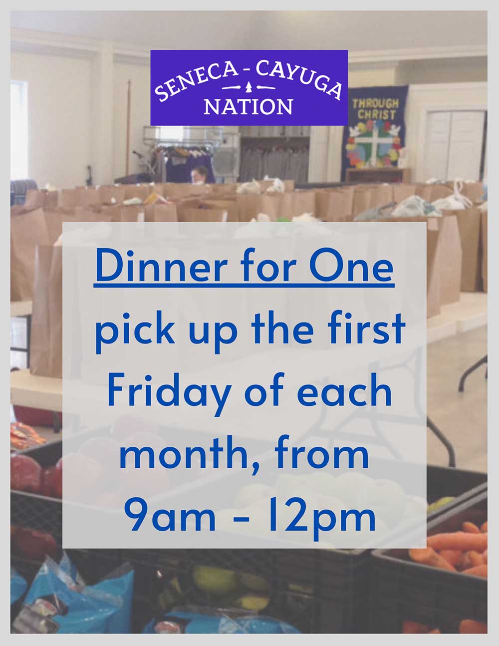 Dinner for One pick up the first Friday of each month, from 9am - 12pm
