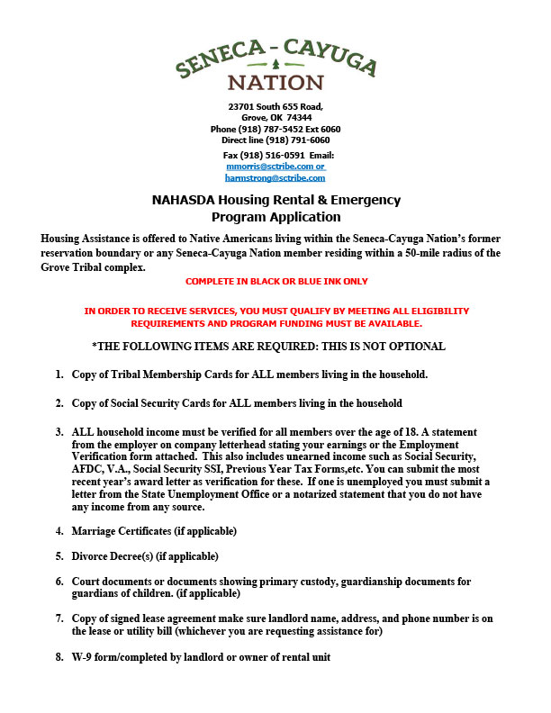 NAHASDA Housing Application Rental Emergency