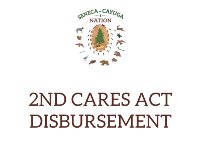 Seneca Cayuga emblem with text that states "2nd cares act disbursement"